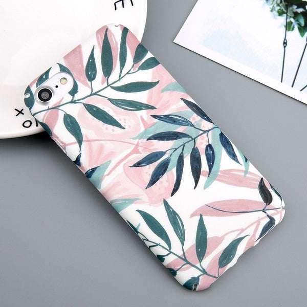 Phone Case For iPhone 6 6s 7 8 Plus X XR XS Max 5 5s SE Cartoon Beautiful Flower Tropical Leaf Hard PC