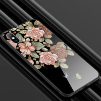 Glass Phone Case For iPhone 6 6s 7 8 Plus X XR XS Max Vintage Beautiful Flower Floral For