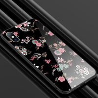 Glass Phone Case For iPhone 6 6s 7 8 Plus X XR XS Max Vintage Beautiful Flower Floral For