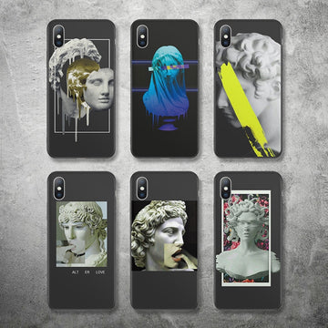 Phone Case For iPhone 6 6s 7 8 Plus X XR XS Max 5 5s SE Fashion Abstract Art Statue Soft TPU